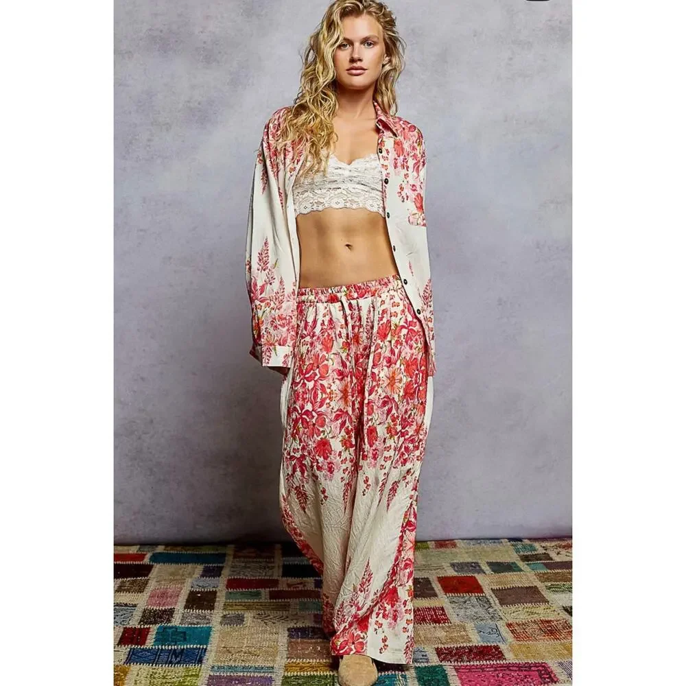 New Pol Matching Floral Boho Pants and Shirt Set